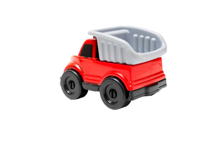red plastic children's toy truck on transparent background. png.の写真素材