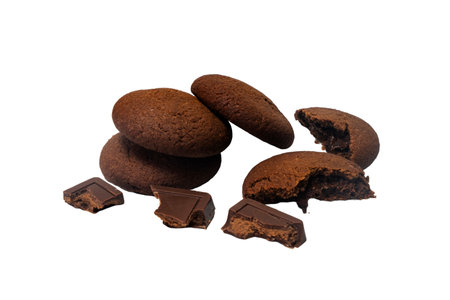 brown oatmeal cookies with chocolate on a transparent background.の写真素材