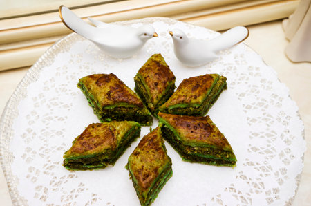 Eastern, Turkish, Azerbaijani baklava sweets on the table.の写真素材