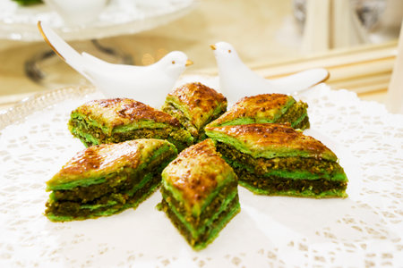 Eastern, Turkish, Azerbaijani baklava sweets on the table.の写真素材