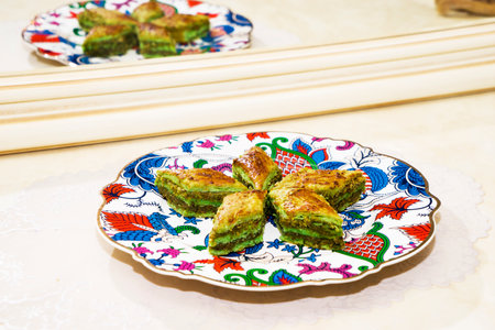Eastern, Turkish, Azerbaijani baklava sweets on the table.の写真素材