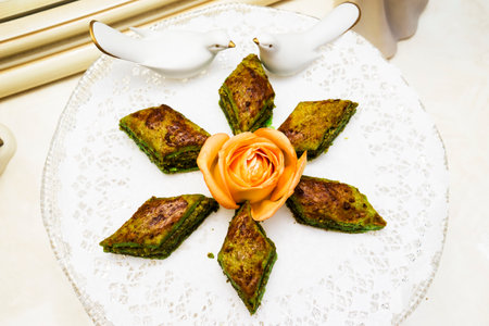 Eastern, Turkish, Azerbaijani baklava sweets on the table.の写真素材