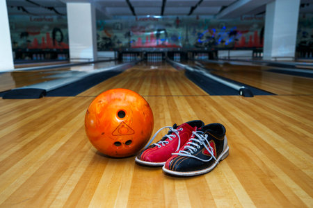 bowling shoes, bowling ball for play in bowling.の写真素材