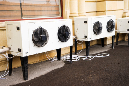 Street Photography Objects - Air Conditioning in close up. perspective background. a lot,の写真素材