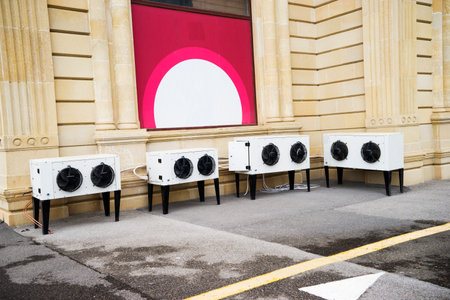 Street Photography Objects - Air Conditioning in close up. perspective background. a lot,の写真素材