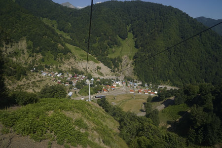 view from the ropeway to the Caucasus mountainsの写真素材