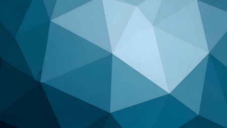 a geometric abstract pattern composed of overlapping blue and white triangular shapes. The pattern creates a sense of depth and dimension through the use of light and shadow, giving it a 3D effect. The triangles vary in shades of blue, ranging from light to dark, with a central white triangle that stands out prominently. The overall composition is angular and modern, with a minimalist aesthetic.の素材