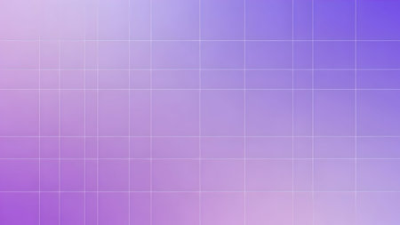 a digital background with a gradient purple grid pattern. The grid consists of evenly spaced squares that transition smoothly from light to dark shades of purple. A soft light effect is applied, creating a subtle glow that enhances the gradient transition. The overall texture is smooth and digital, making it various applications.の素材