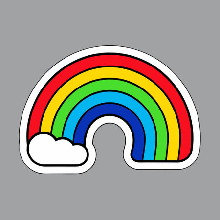 Vibrant Rainbow Sticker With Curved Color Bands and Bold Outline for Playful, Bright Effectのイラスト素材