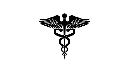 This image displays the caduceus, a symbol with deep roots in mythology, often mistaken for a medical emblem.の素材