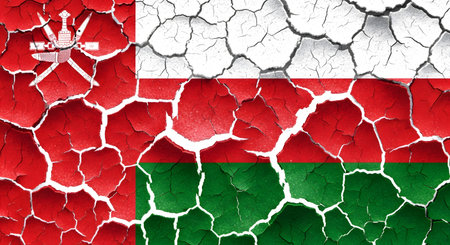 The Omani flag is visually depicted with a cracked texture, symbolizing potential shifts or challenges facing the nation.の素材