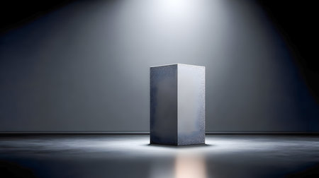 A podium stands illuminated by a spotlight, symbolizing leadership, achievement, and the importance of the presentation it holds.の素材