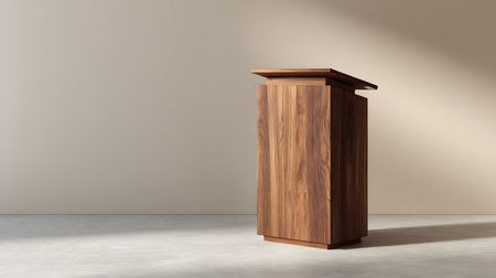 A freestanding wooden bathroom cabinet showcases its natural finish against light-colored walls, offering an elegant storage solution.の素材