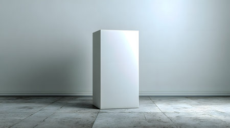 A sleek, white refrigerator stands against a neutral wall, its glossy surface creating modern, abstract reflections on the floor.の素材
