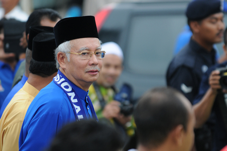 PEKAN, MALAYSIA - APRIL 20 : Prime minister Mohd Najib Abdul Razak during nomination day on April 20, 2013 in Pekan, Pahang, Malaysia. Malaysian Prime Minister dissolved Parliament on April 3rd.のeditorial素材