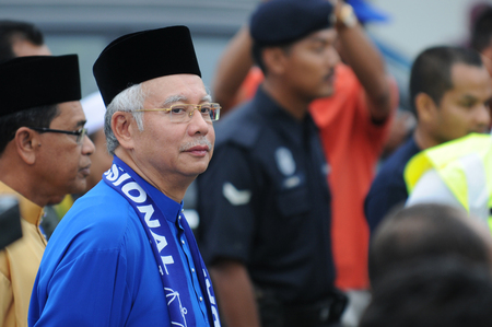 PEKAN, MALAYSIA - APRIL 20 : Prime minister Mohd Najib Abdul Razak during nomination day on April 20, 2013 in Pekan, Pahang, Malaysia. Malaysian Prime Minister dissolved Parliament on April 3rd.のeditorial素材