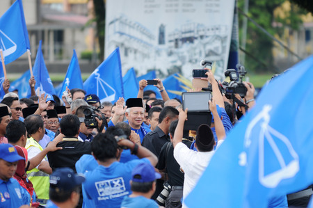 PEKAN, MALAYSIA - APRIL 20 : Prime minister Mohd Najib Abdul Razak during nomination day on April 20, 2013 in Pekan, Pahang, Malaysia. Malaysian Prime Minister dissolved Parliament on April 3rd.のeditorial素材