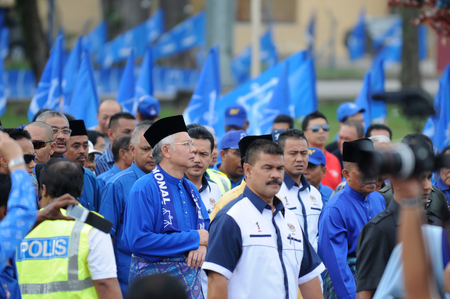 PEKAN, MALAYSIA - APRIL 20 : Prime minister Mohd Najib Abdul Razak during nomination day on April 20, 2013 in Pekan, Pahang, Malaysia. Malaysian Prime Minister dissolved Parliament on April 3rd.のeditorial素材