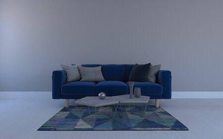 Realistic Mockup of 3D Rendered of Interior of Modern Living Room with Sofa - Couch and Tableの写真素材