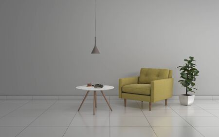 Realistic Mockup of 3D Rendered of Interior of Modern Living Room with Sofa - Couch and Tableの写真素材