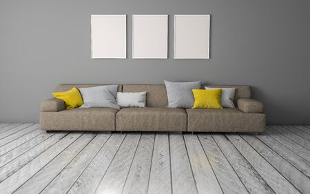 3D Rendering of Interior of Modern Living Room with Sofa - Couch and Table