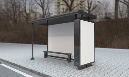 Bus Stop Bus Shelter Mockup 3D Illustration