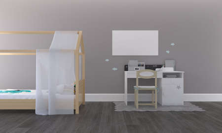 Kids Room, Play house, kids furniture with toy and frame mockupの写真素材