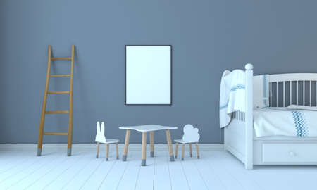 Kids Room, Play house, kids furniture with toy and frame mockup