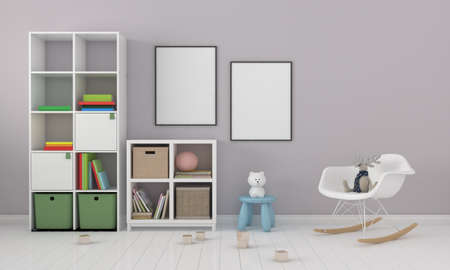 Kids Room, Play house, kids furniture with toy and frame mockupの写真素材