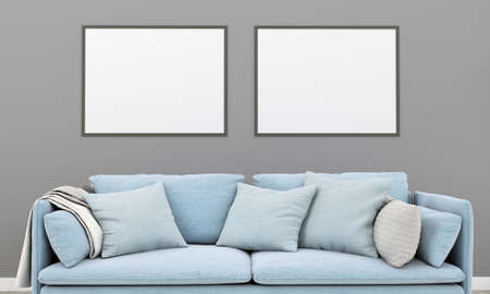 Realistic Mockup 3D Rendered Interior of Modern Living Room with Sofa - Couch and Table