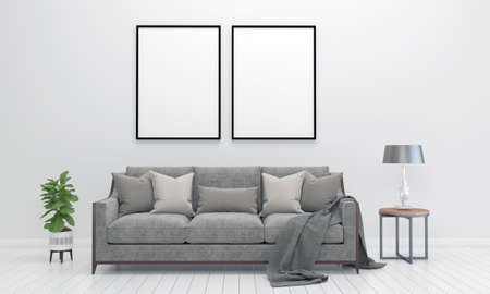 Realistic Mockup 3D Rendered Interior of Modern Living Room with Sofa - Couch and Table
