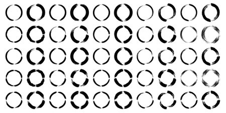 Abstract Circle Shapes Set, Grunge Oval Thin line bold line, filled glyph shape, Brush Stroke Contemporary Aesthetic Shape bundle 100, 50のイラスト素材