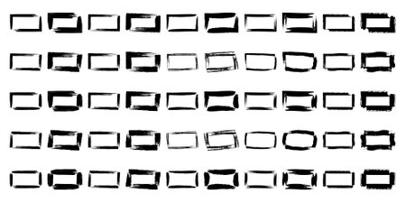 Abstract Square Shapes Set, Grunge Rectangular Thin line bold line, filled glyph shape, Brush Stroke Contemporary Aesthetic Shape bundle 100, 50のイラスト素材