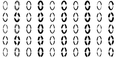 Abstract Circle Shapes Set, Grunge Oval Thin line bold line, filled glyph shape, Brush Stroke Contemporary Aesthetic Shape bundle 100, 50のイラスト素材