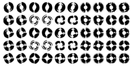 Abstract Circle Shapes Set, Grunge Oval Thin line bold line, filled glyph shape, Brush Stroke Contemporary Aesthetic Shape bundle 100, 50のイラスト素材