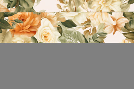 Watercolor floral border wreath with green leaves, pink peach blush and flower branchesの素材