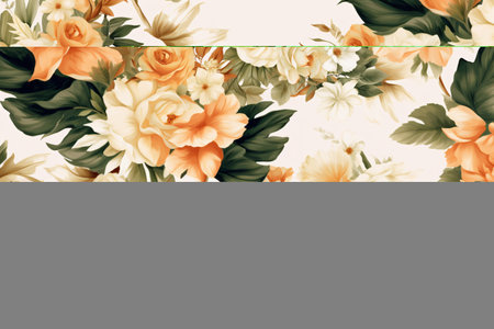 Watercolor floral border wreath with green leaves, pink peach blush and flower branchesの素材