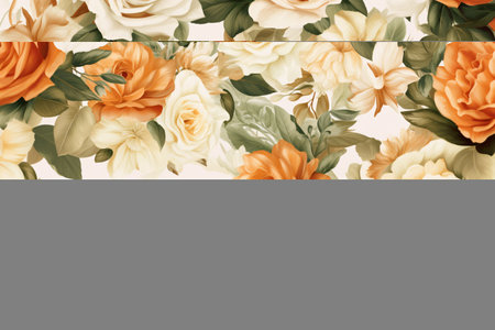Watercolor floral border wreath with green leaves, pink peach blush and flower branchesの素材