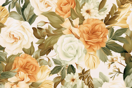Watercolor floral border wreath with green leaves, pink peach blush and flower branchesの素材