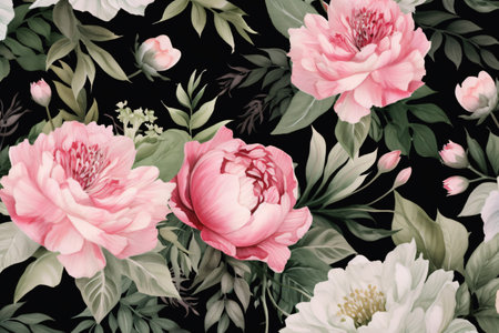 Watercolor floral border wreath with green leaves, pink peach blush and flower branchesの素材
