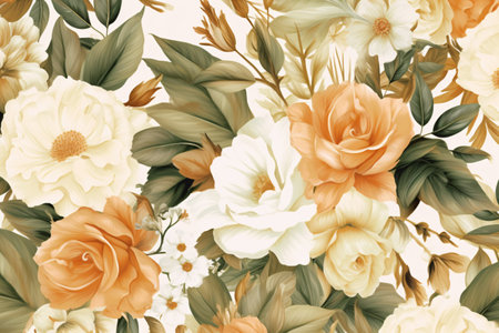 Watercolor floral border wreath with green leaves, pink peach blush and flower branchesの素材