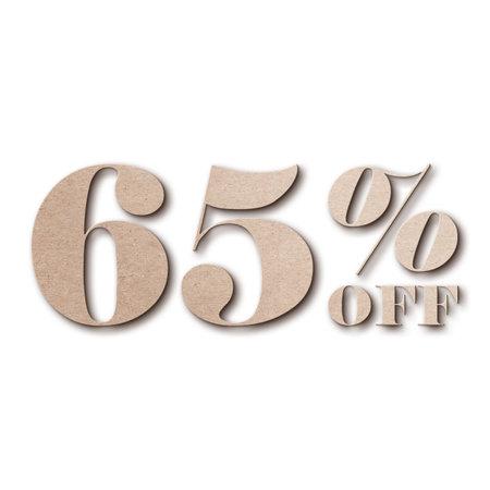 65 Percent Discount Offers Tag with Card Board Style Designの写真素材