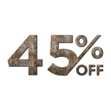 45 Percent Discount Offers Tag with Old Walnut Wood Style Design