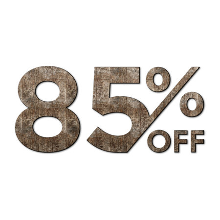 85 Percent Discount Offers Tag with Old Walnut Wood Style Designの写真素材