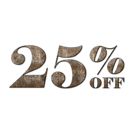 25 Percent Discount Offers Tag with Old Walnut Wood Style Design