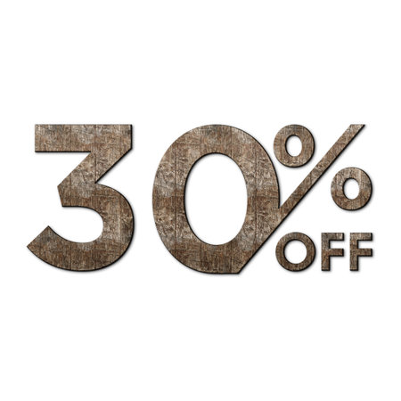 30 Percent Discount Offers Tag with Old Walnut Wood Style Designの写真素材