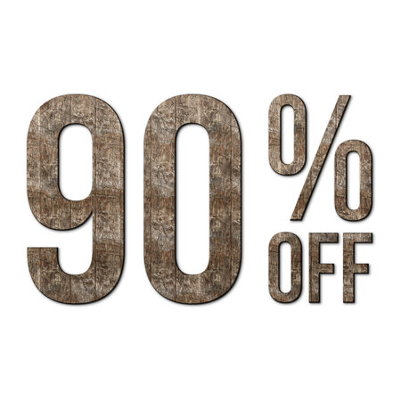 90 Percent Discount Offers Tag with Old Walnut Wood Style Designの写真素材