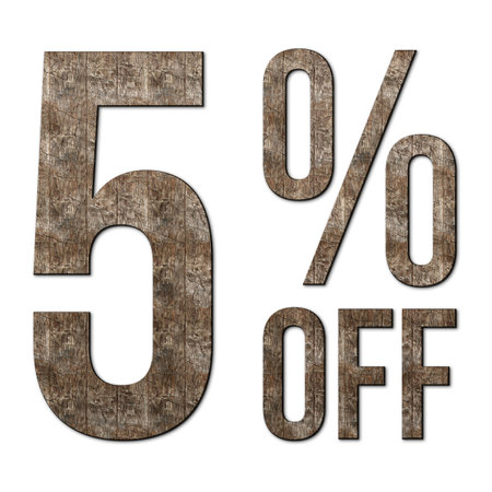5 Percent Discount Offers Tag with Old Walnut Wood Style Designの写真素材