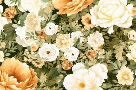 Watercolor floral border wreath with green leaves, pink peach blush and flower branchesの素材