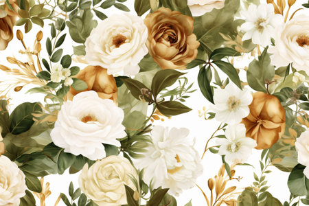 Watercolor floral border wreath with green leaves, pink peach blush and flower branchesの素材